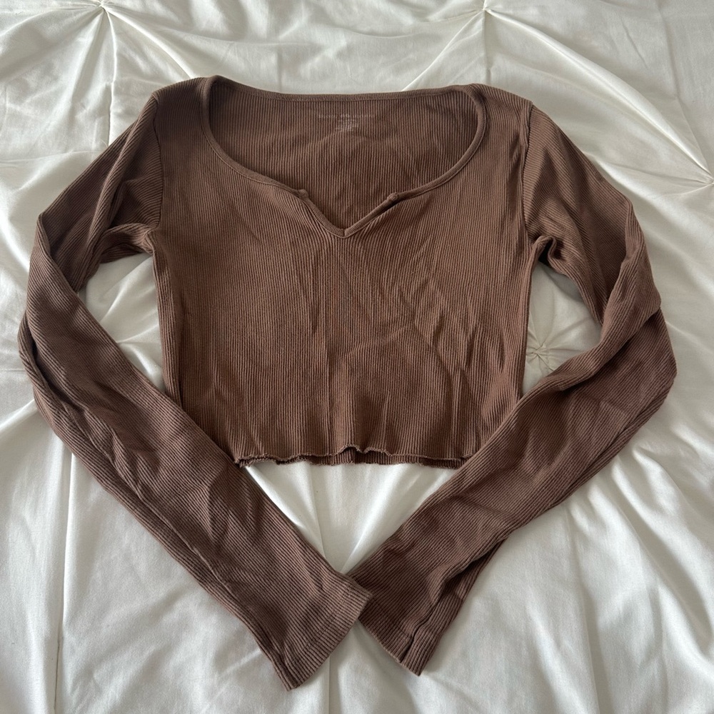Brandy Melville Brown Fitted Crop Blouse